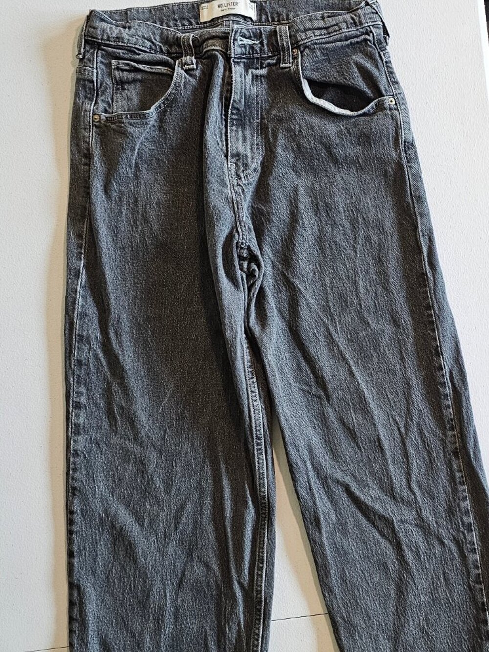 Hollister "Super Baggy" Jeans | Size: 32x30 | Black Faded Denim Wide Leg | VGUC